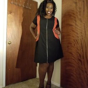Full Zip City Chic Dress w/ Block Mesh Sleeves